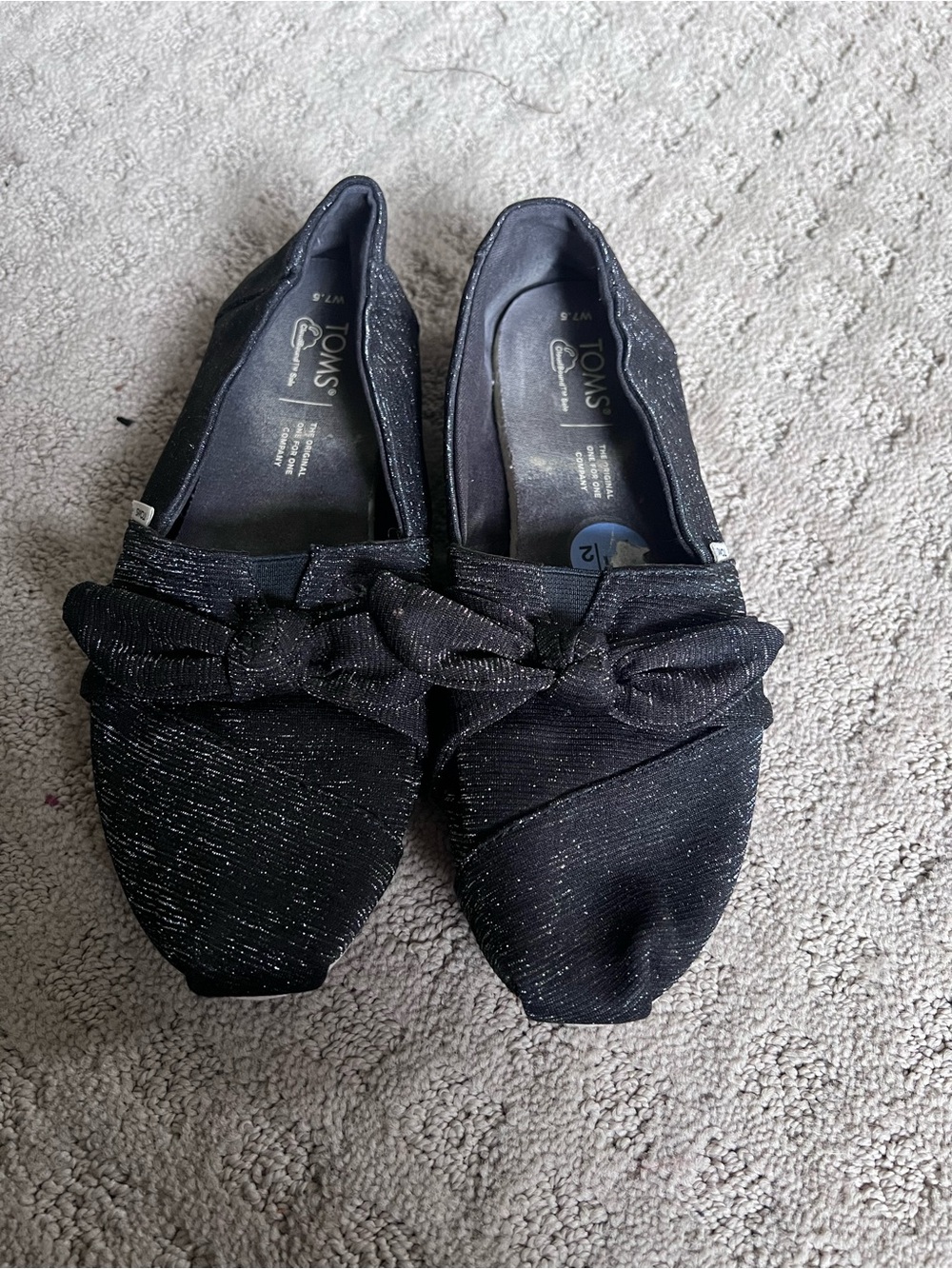 TOMS Black Sparkle Bow Slip-Ons
